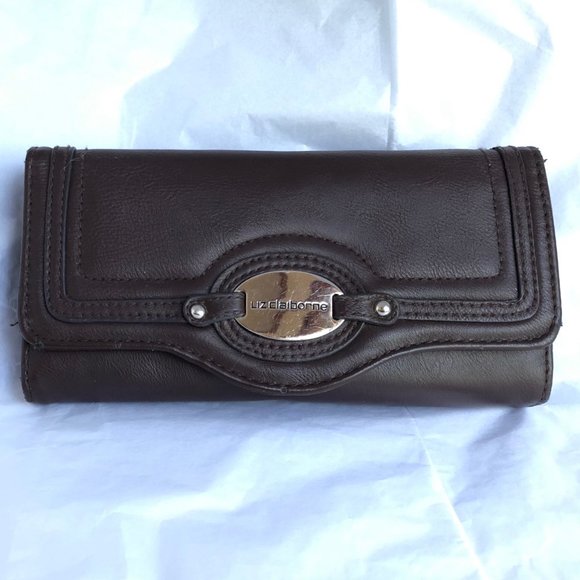 Liz Claiborne ChocolateBrown Faux Leather Wallet - Picture 1 of 11